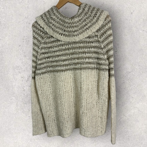 Free People Chunky Knit Cowl Neck Size XS Engineer Stripe Wool Alpaca Sweater - Picture 6 of 15